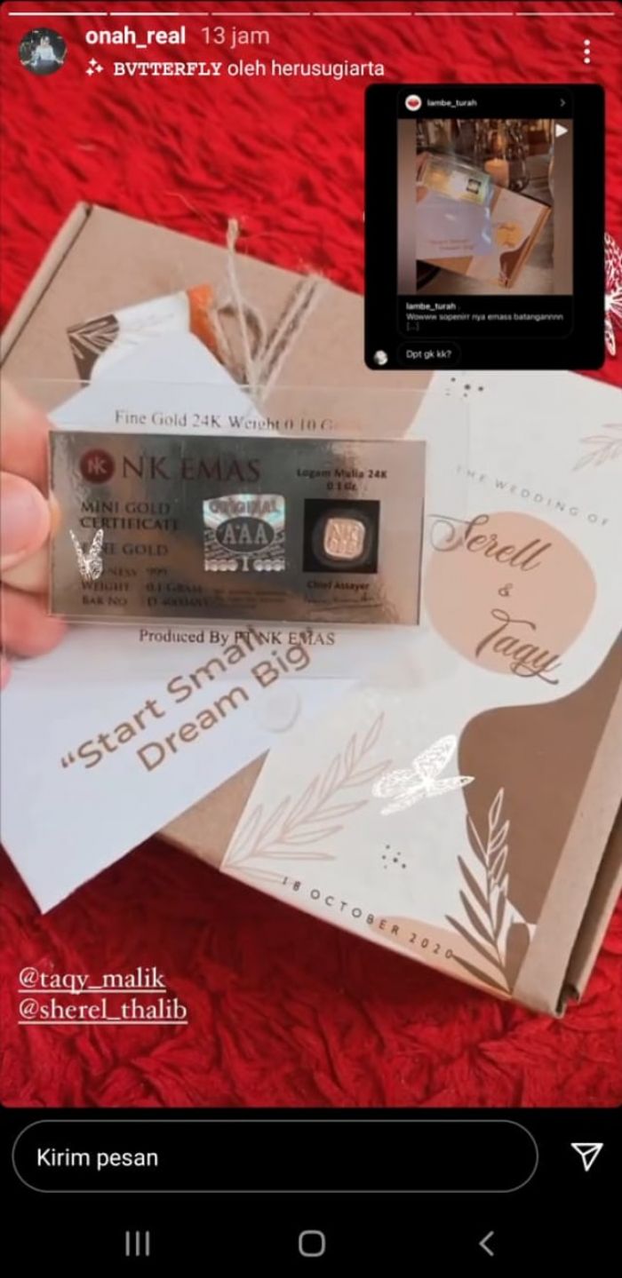 Tak Main-main, Taqy Malik Bagikan Emas Batangan Sebagai Suvenir Pernikahan