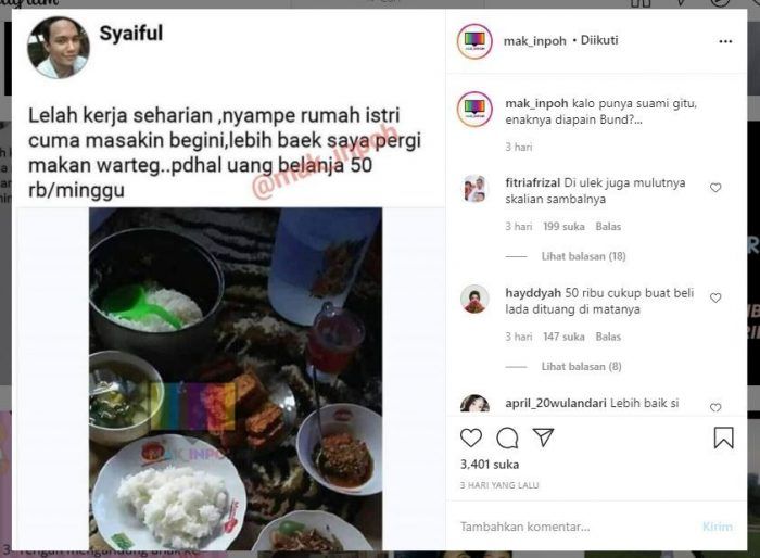 Keterlaluan, Cuma Beri Uang Belanja 50 Ribu/Minggu, Suami Ngamuk Dimasakin Tempe