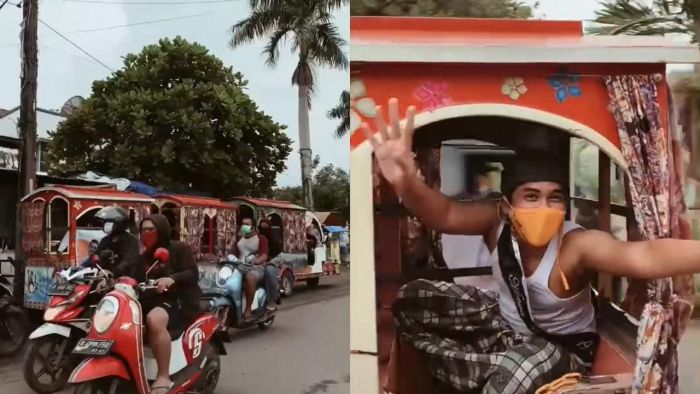 Kocak, Pria ini Diarak Keliling Kampung Naik Odong-odong untuk Rayakan Pesta Lajang